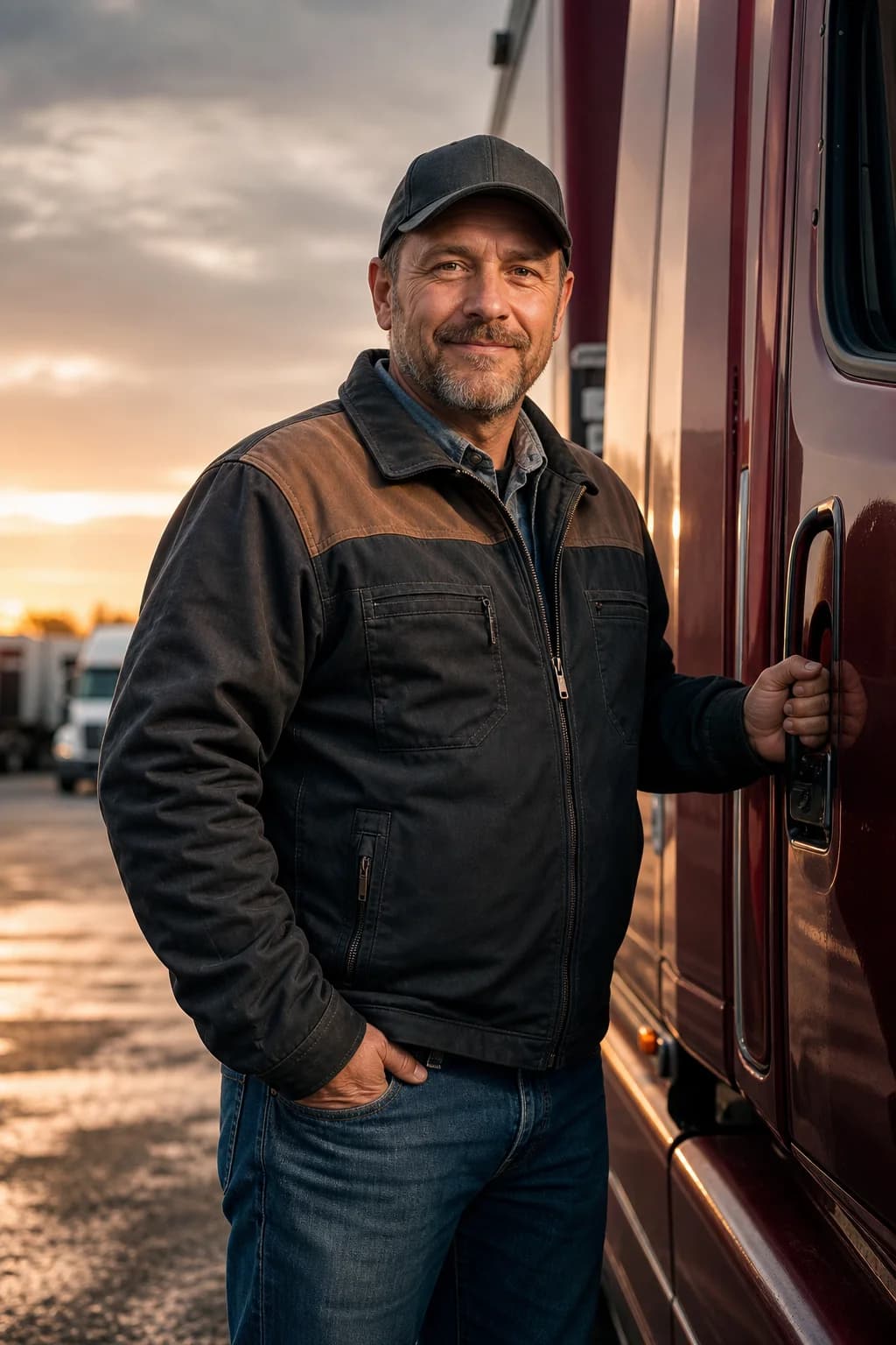 Professional truck driver beside an SSJ Cargo truck